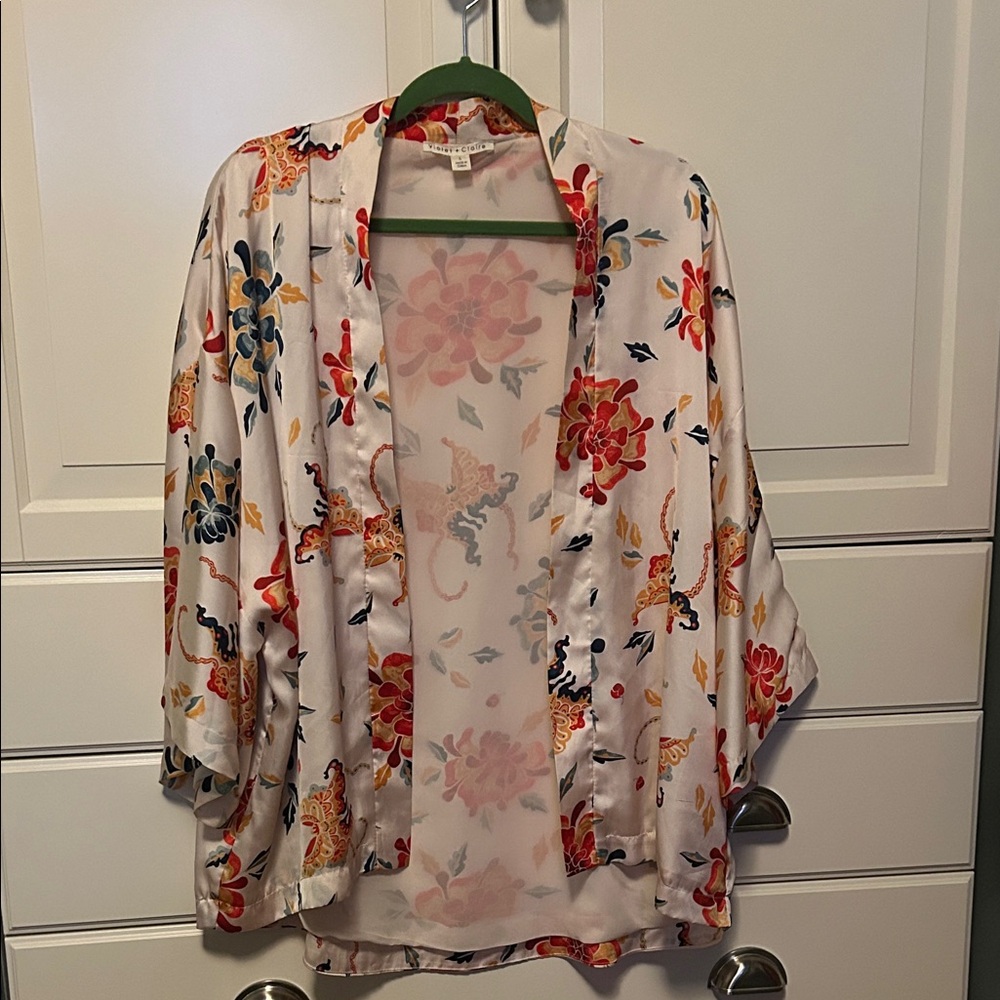 Violet & Claire cream with red and blue Floral Top